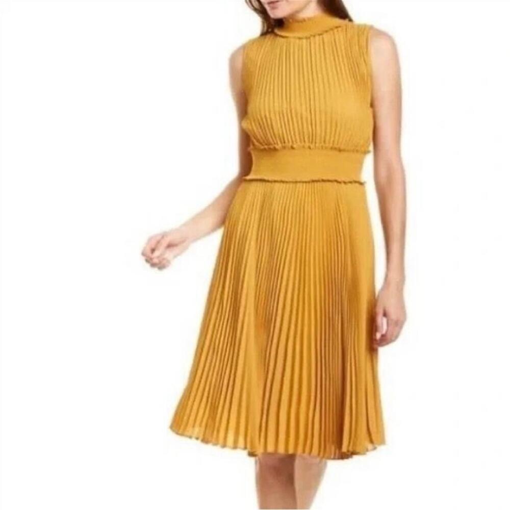 Nannette Lepore Pleated Satin Smocked Medieval Gold Dress Size Various